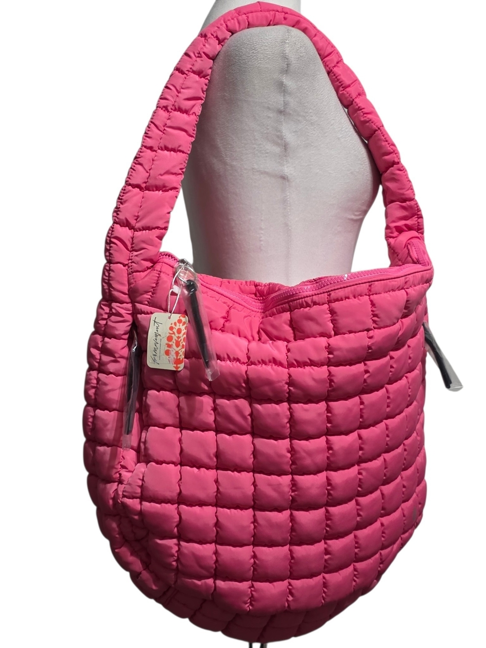 FP Movement Bright Pink Quilted Carryall Bag Puffy Nylon Slouchy Shoulder Tote L